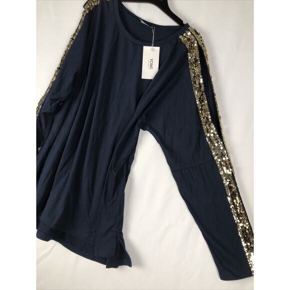 Yoins Yours Inspiration open shoulder with gold sequin striped Longsleeves - Picture 5 of 10